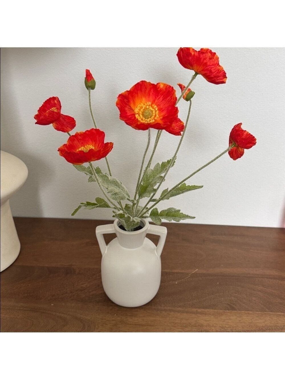 Vibrant orange/redPoppy Flowers in White Vase - Picture 2 of 5